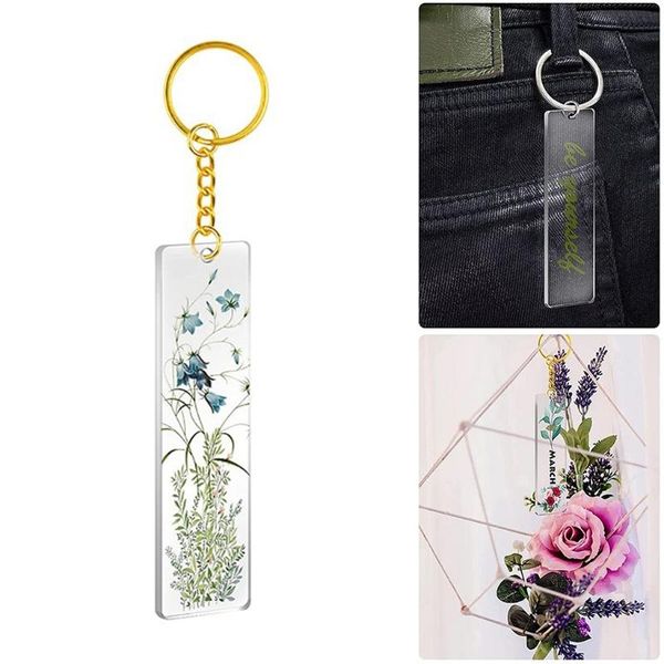 

keychains m2ea 50pcs acrylic keychain blanks with rings clear key chains rectangle for diy crafting vinyl projects, Silver