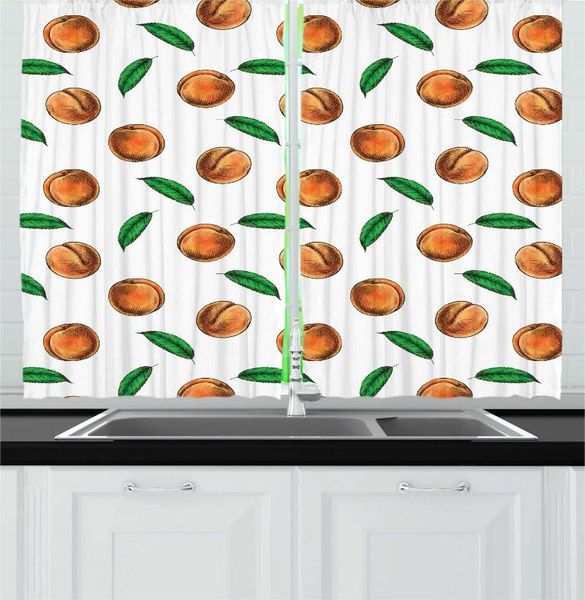 

curtain & drapes apricot green peach colors kitchen curtains computer graphics round fruits leaves plain background window