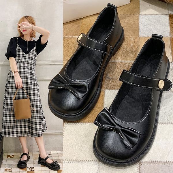 

Lolita Shoes Butterfly Knot Mary Janes Shoes Black Patent Leather Woman Flats Comfort Girls Shoe Ladies 2020 Autumn Spring 8513N, Patent leather black