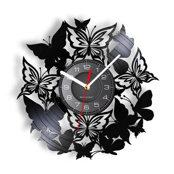 

wall clocks elegant butterflies decorative clock laser etched fluttering butterfly animal hanging led light record timepiece