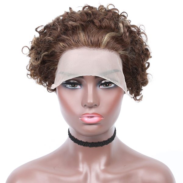 Transparente 13x1 brasileiro dianteira brasileira pixie curto corte peruca peruca curly wet e ondulado 100% cabelo humano para mulheres
