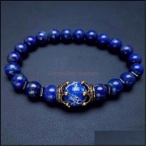 

bracelets jewelry beaded, strands explosive natural stone bracelet creative tiger eye frosted crown beaded elastic mens drop delivery 2021 a, Black