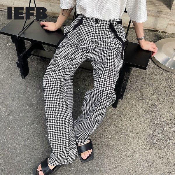 

men's pants iefb fashion trend vintage cusual 2021 temperament loose drawstring belt wide leg korean long trousers 9y7836, Black
