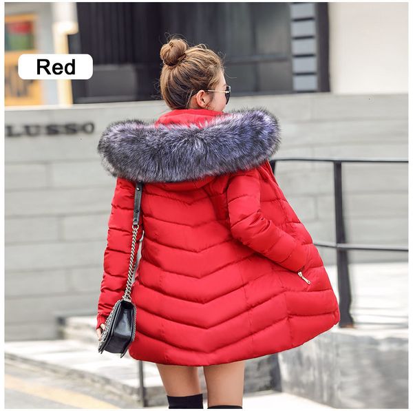 

fashion womens winter jackets coats parkas women outerwear winter jacket multi-color large artificial fur collar, Black