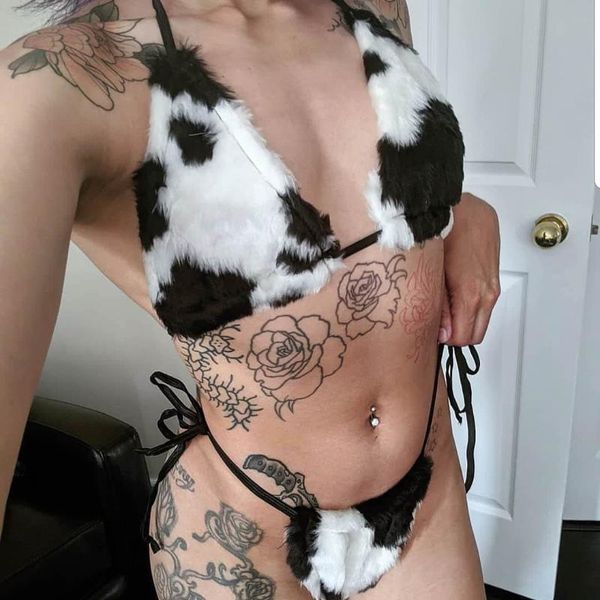 

2021 summer fashion lace up halter tank swimsuit camisole bikini separates tank women's cow pattern crop