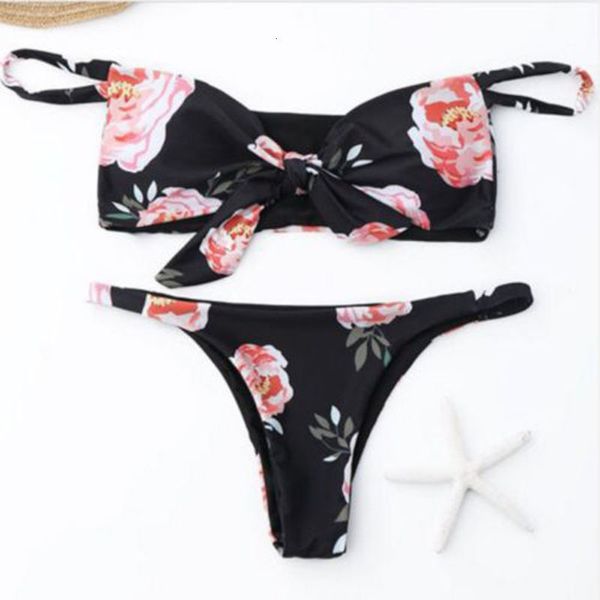 

2021 ew summer women bandage push-up padded flowers bikini set badmode badpak, White;black