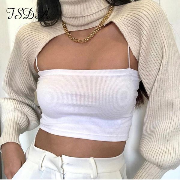 

women's sweaters fsda autumn winter long puff sleeve crop sweater turtleneck women black 2021 knitted jumper fashion pullover casu, White;black