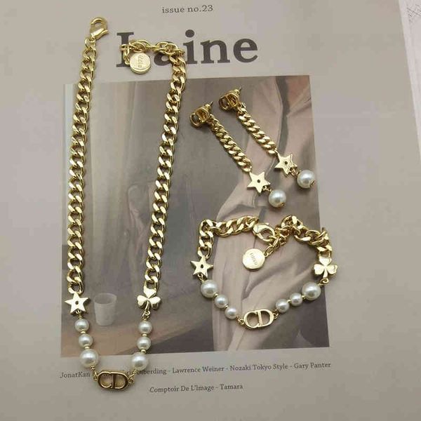 

d letter women's snake bone necklace freshly baked new pearl girls' jewelry, Silver