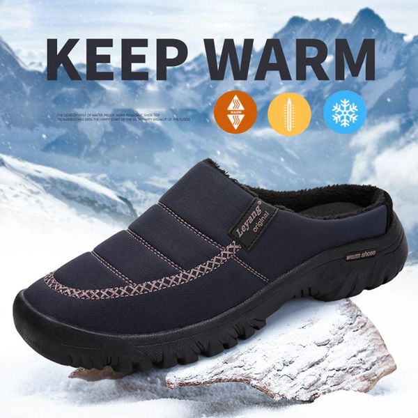 

slippers winter warm with fuzzy plush lining slip on house shoes couple indoor outdoor anti-skid rubber sole man casual footwear, Black