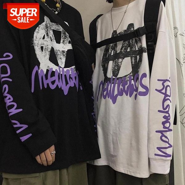 

harajuku couples tshirt streetwear punk hip-hop t shirt women cool contrast 2020 new spring summer t-shirt long sleeve tee #nc4b, White