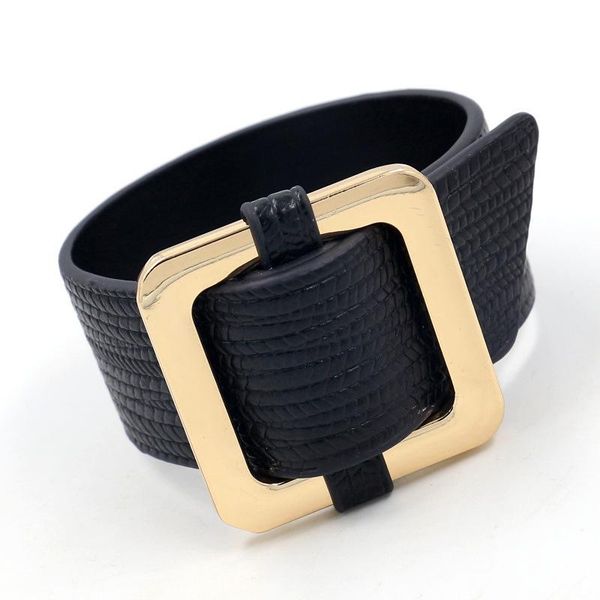 

bangle fashion big metal charm snake skin pu leather geometric shape bracelets bangles for women jewelry accessories, Black