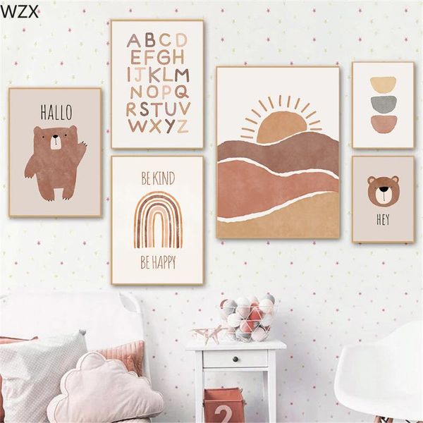 

paintings baby bear canvas painting sun rainbow nursery wall art print poster abc alphabet artboho pictures kids room decor posters
