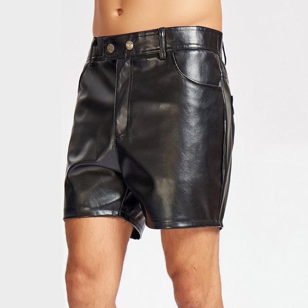 

men's shorts iefb 2021 fashion pu leather casual slim fit simple zipper black 9y6210, White;black