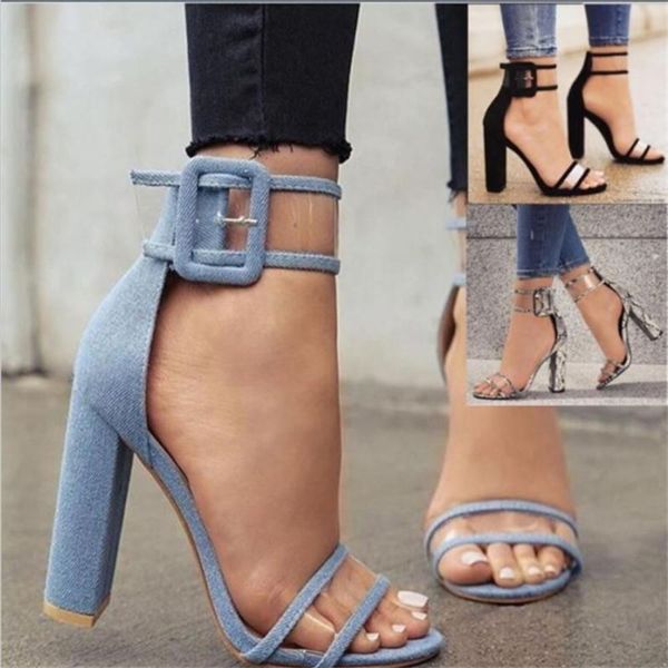 

thick heel high buckle large women's sho size 34-43 sandals, Black