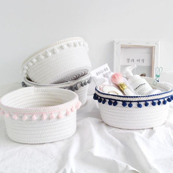 

storage baskets household white laundry basket unique woven wool ball home decoration cotton thread