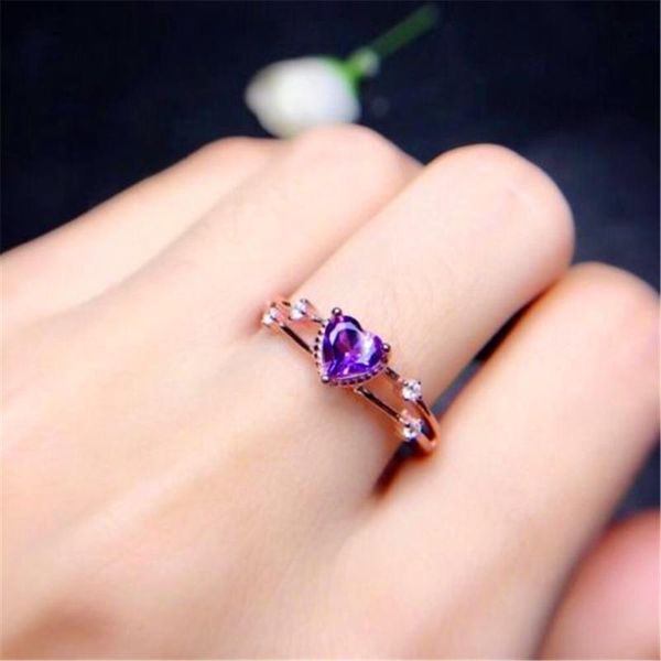 

wedding rings glamorous ladies fashion engagement birthday gift gold plating craft classic inlaid purple heart zircon ring copper, Slivery;golden
