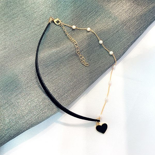 

2020 new short pearl necklace neck jewelry clavicle chain female love pendant choker necklace net red collar neckband trendy, Golden