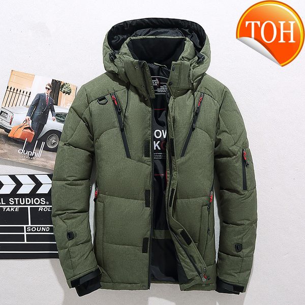 

hooded winter thick jacket men fur collar down coats casual padded male clothing, Black