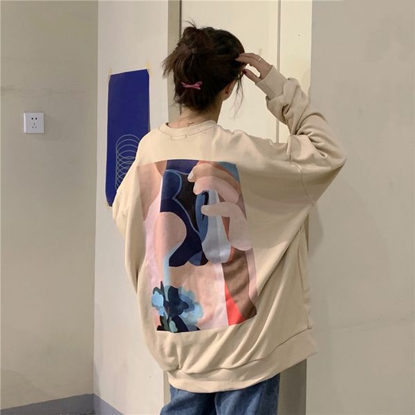 

2021 new college style loose round neck pattern printed pullover sweatshirt women autumn fashion all-match xupp, Black