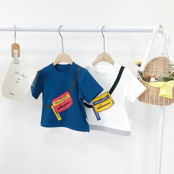 

baby clothes boys and girls cotton t shirt summer new kids short sleeve t shirt toddler boys print pullovers tees 2-7y 210306, Blue