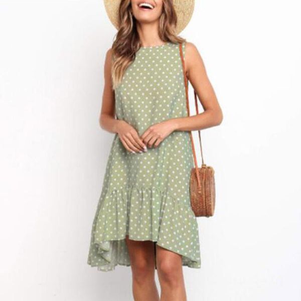 

maternity dresses loose women a-line dress polka dot ruffles casual sleeveless high waist clothes 2021 summer, White