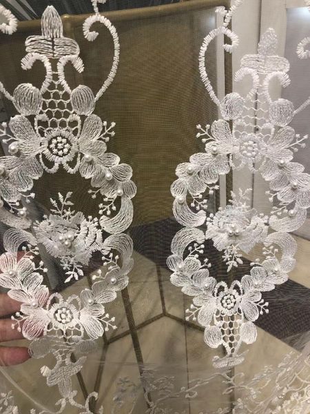 

curtain & drapes melunmhom beautiful pearl relief embroidery 3d white tulle for living room bedroom villa bright silk gauze window screens k