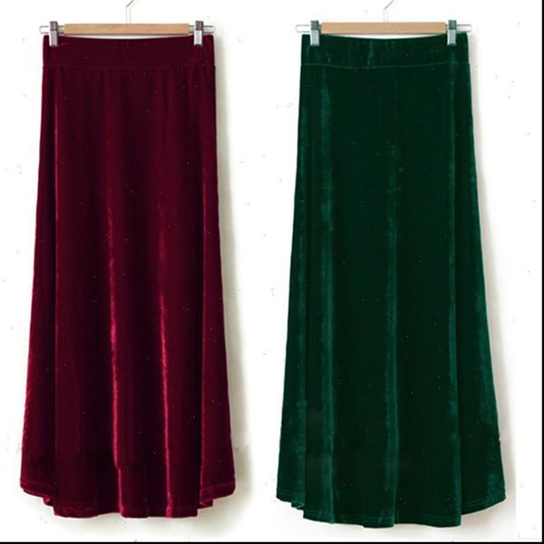 

xs 10xl new long maxi a line women elastic waist winter customer made velour pleated velvet skirt, Black