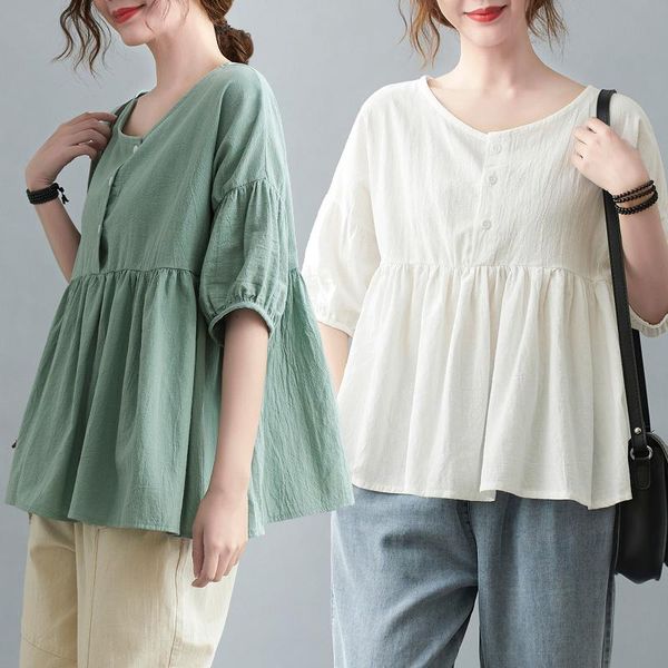 

women's t-shirt women vintage loose casual plus size buttons half sleeve flared holiday boho ladies retro summer t-shirts 2021, White