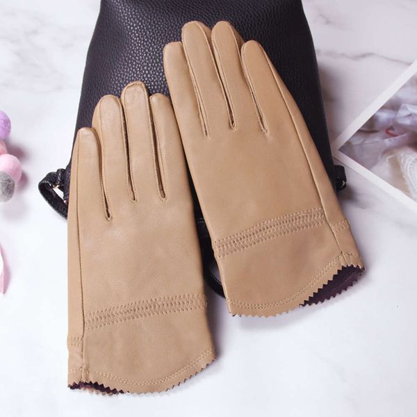 

gloves leather women' sheepskin split finger warm winter plush autumn thin driving fashion, Blue;gray