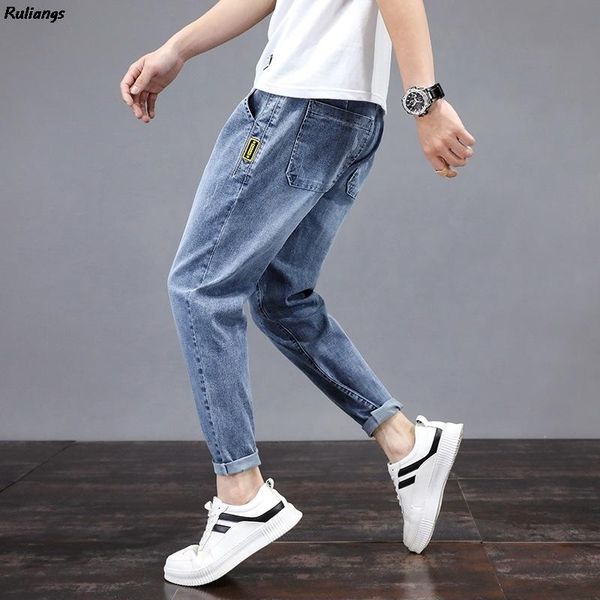 

men's jeans summer male loose thin section nine points korean version of the trend small feet casual harem pants, Blue