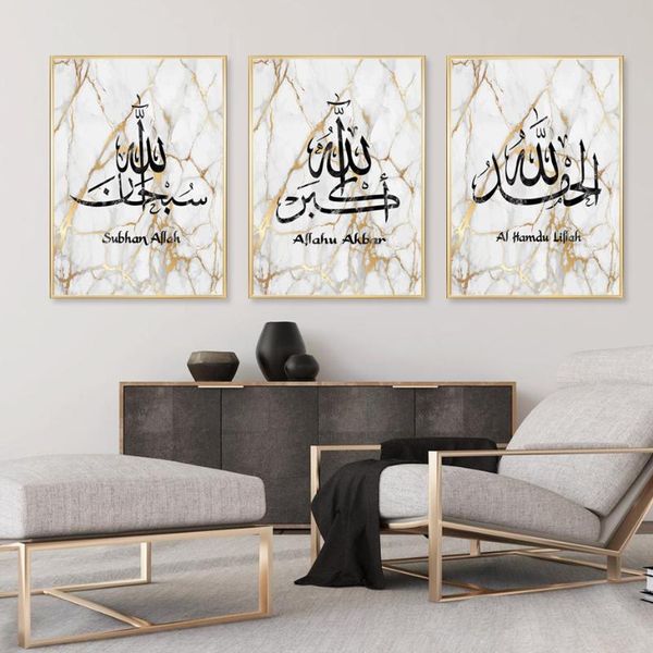 

paintings gold marble stone islamic calligraphy canvas painting muslim wall art prints pictures posters living room interior home decor