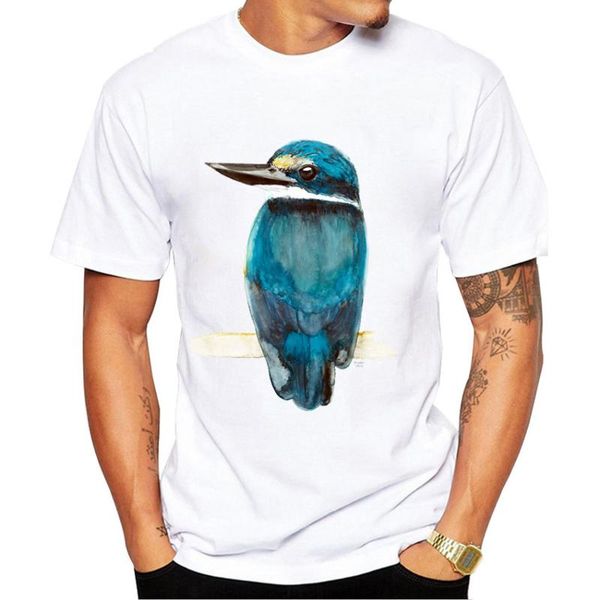 

men's t-shirts sacred kingfisher watercolour painting classic t-shirt fashion men t shirts cool boy casual hipster man white tee shirt, White;black