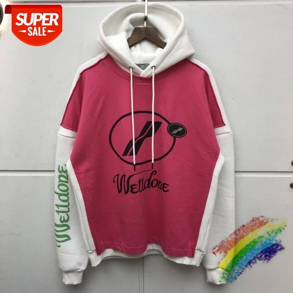 

heavy fabric patchwork we11done hoodie men women high-quality streetwear welldone pullovers #bg9b, Black