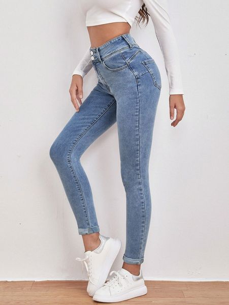 

high waist slant pocket skinny jeans t8wg#, Blue