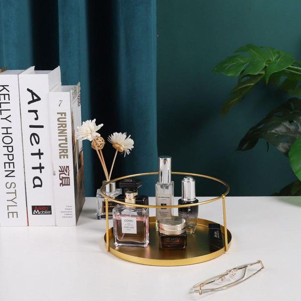 

storage bottles & jars round single-layer iron tray fruit plate girl tablecosmetics finishing box metal jewelry collection