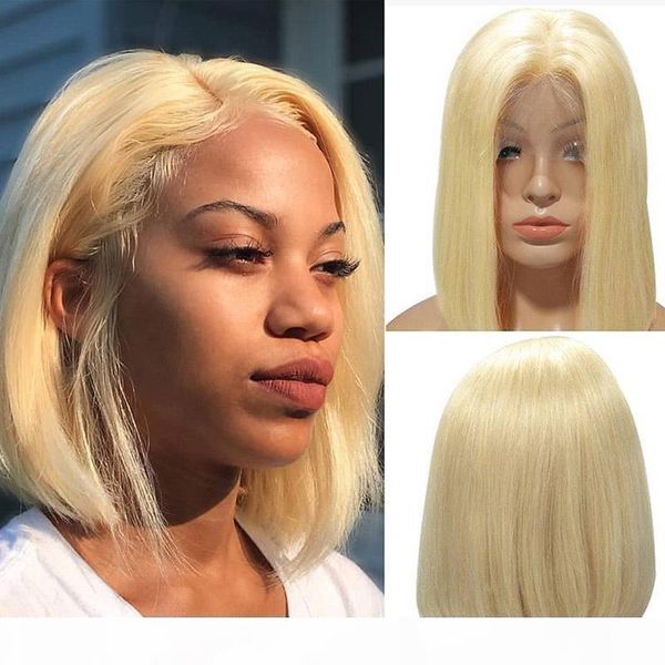 

short bob malaysian blonde lace front human hair wigs for black women 613 straight full lace wigs hd transparent lace wig, Black;brown