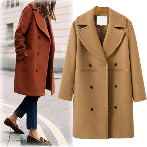 

women's wool & blends woman winter coats 2021 coat women long sleeve turn-down outwear casual autumn, Black