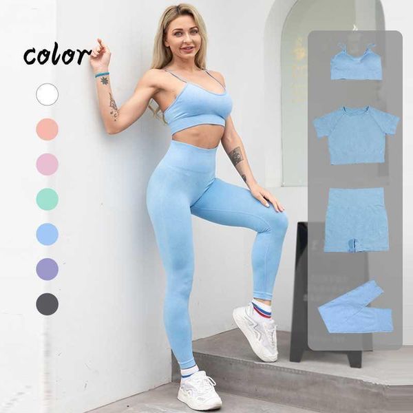 

yoga outfit seamless set women gym clothing workout sportswear fitness short sleeve crop high waist leggings sport bra sports suits