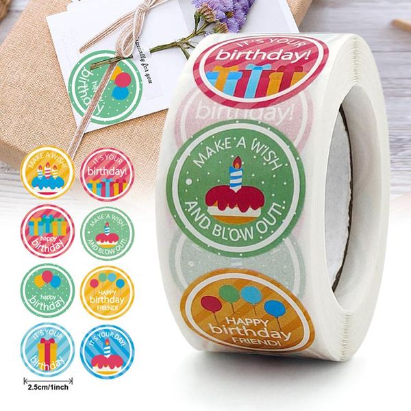 

gift wrap cartoon happy birthday stickers roll 500-count round decoration cute stationery labels 2021ing