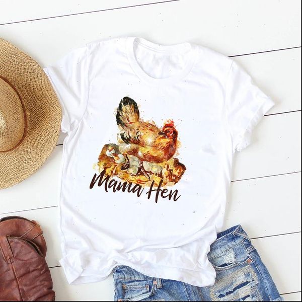

women lady t shirt painting mama chicken printed tshirt ladies short sleeve tee shirt women clothes graphic t shirt, White