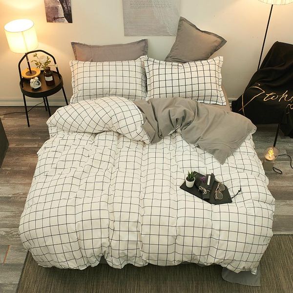 

bedding sets fashion simple plaid white comforter set double sided king  full single size bed linen duvet cover sheet pillowcase