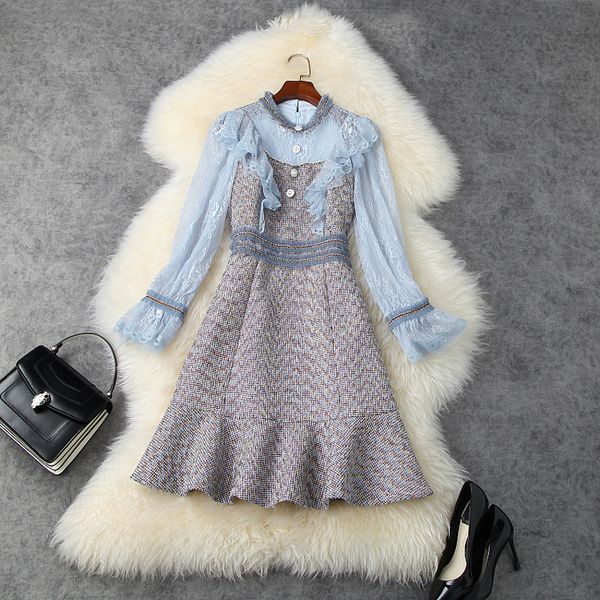 

2021 new superior quality autumn lace celebrities long sleeves ruffles women winter party dress mini lady dresses 7fn6, Black;gray