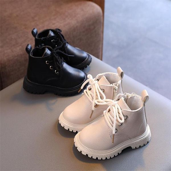 

boots for kids autumn winter boys british leather fashion lace up to keep warm girls' single size 21-30, Black;grey