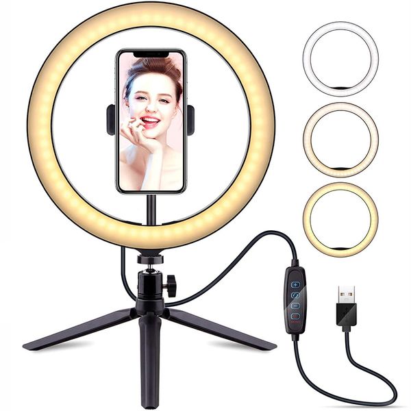 

led ring light 10.2 with desk tripod stand phone holder for youtube video live streaming makeup ringlight pgraphy lamp