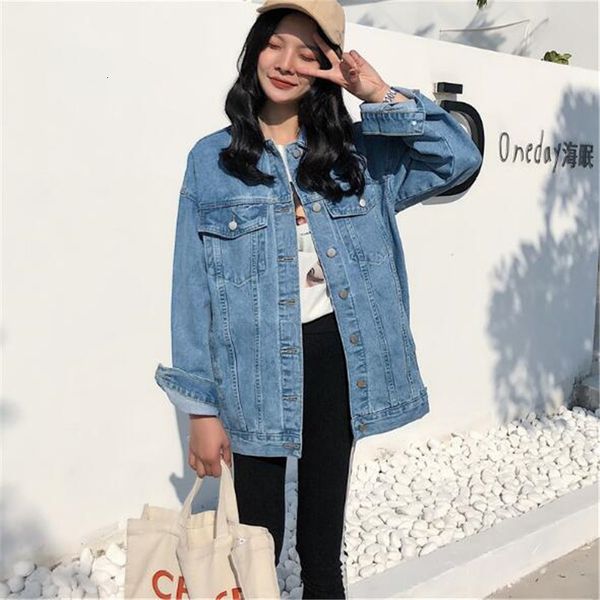 

solid turn-down collar jean jacket 2021 new brand loose casual blue fashionable women coats zmur, Black;brown