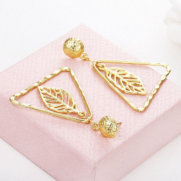 

studs earrings simple geometric leaf pendant popular trinkets, Golden;silver