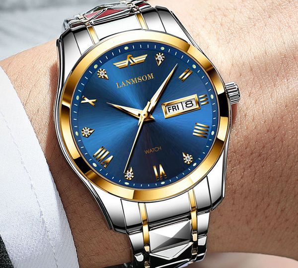 

classic bussiness quartz mens watches complete calendar high definition luminous diamond dial stainless steel wearproof watch available a va, Slivery;brown