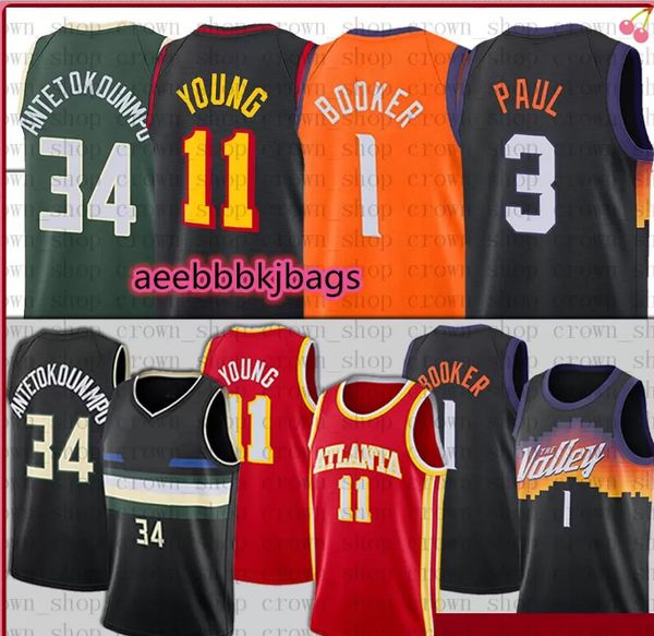 

34 antetokounmpo 1 devin 11 trae booker young chris 3 paul basketball jerseys giannis charles steve barkley nash stitched jersey, Black;red