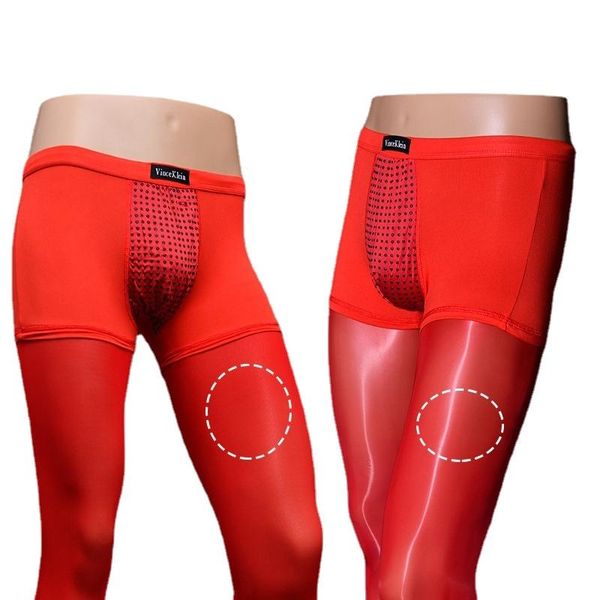 

underpants men's oil sissy body stocking panties boxer underwear silk stockings splicing leggings energy magnet physiological pants, Black;white