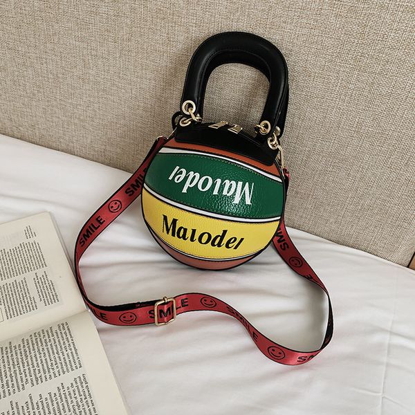 

round handbags women chain messenger bag lady basketball shape fashion creative stitching color tote women lovely shoulder bag c0225